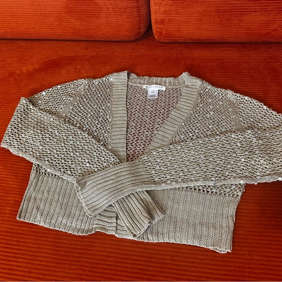 White House Black Market Sweaters - White House Black Market Gold & Sequined Cardigan - Women’s L